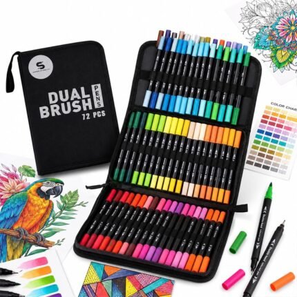 Simpson Storefront 72 Colors Dual Tip Art Markers Set - Fine & Brush Tip Pens for Adult Coloring Books, No Bleed, Bullet Journaling, Calligraphy, Sketching, Drawing - Dual Brush Pen Art Kit with Case